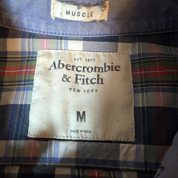 Abercrombie and Fitch Mens Plaid Flannel Button Up Shirt Muscle Fit Medium Blue - Picture 3 of 7
